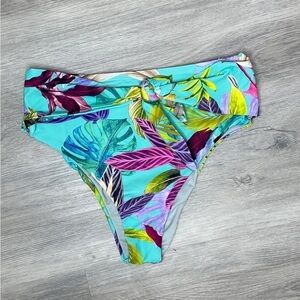 VYB High Waisted Turquoise Leaf Print Bikini Bottoms